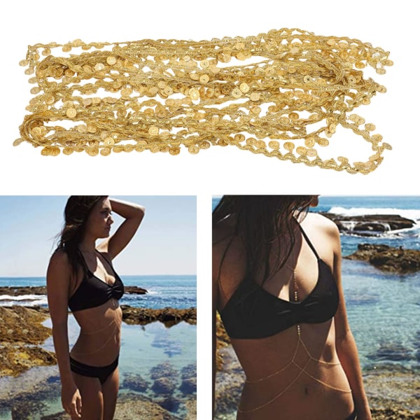 10 yards guld midjekedja Etnisk stil hantverk runda 8 blad blomma polering guld magkedja för strandklänning bikini