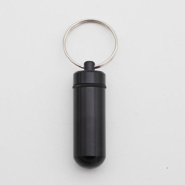 4 st (svart) liten pillerbehållare, aluminiumpillerhållare, aluminiumpillerlåda miniflaska, nyckelring vattentät pillerhållare för utomhuscamping, bärbar läkare