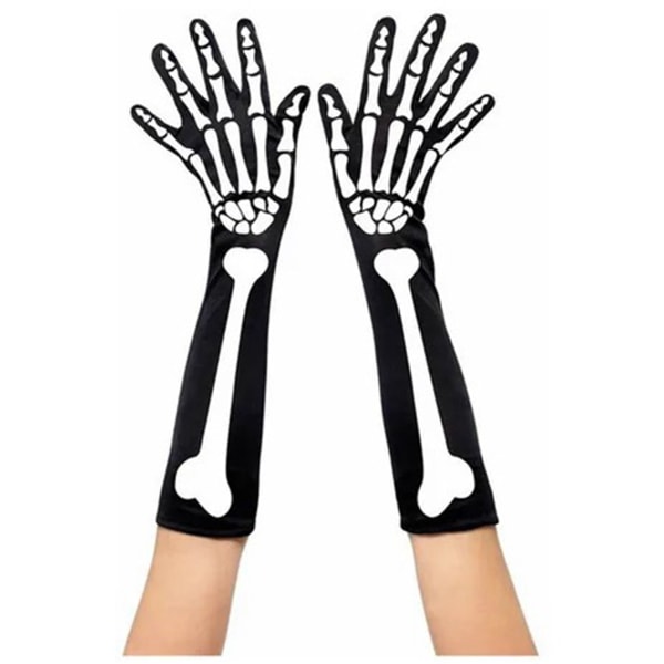 2 kpl Skull Gloves Full Finger Claw Soft Ghost Bone -hanskat Halloween Cosplay -bileisiin, keskikokoiset 15 x 3,9 tuumaa vapaasti