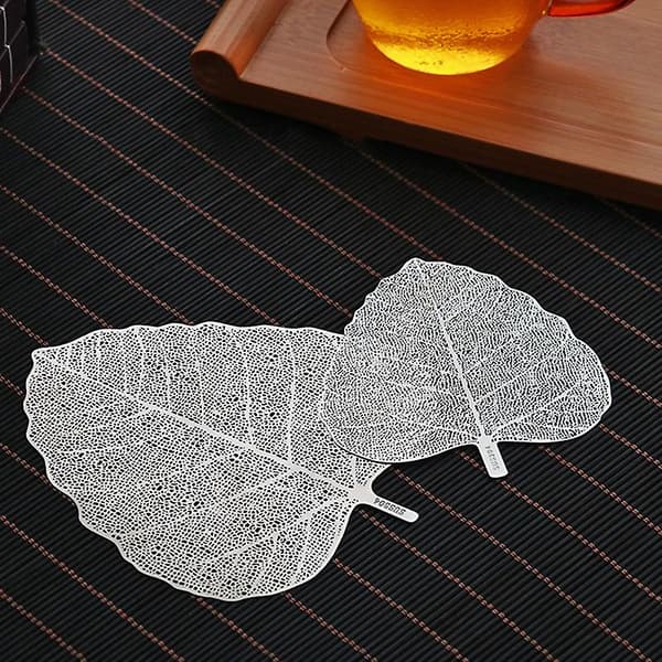 Tesil i rustfritt stål med bladform, tilbehør til tesett, tesil for te og kaffe Large Tea Strainer (10x11cm)