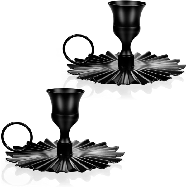 2 stk retro lysestaker i jern, vintage lysestake med håndtak, svart metall kammerstake for borddekorasjon Bryllupsfest Jul Halloween H