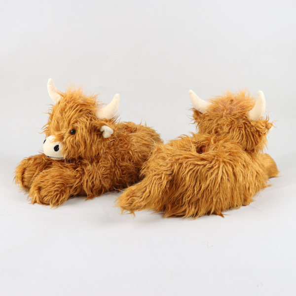 Highland Cow Plyschtofflor Skotsk Highland Cow Långhårig Ko Cartoon Hem Bomulls Skor Small Size: Innersula längd 24.2cm