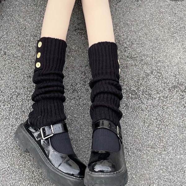 Damstrumpor i Stickad Retro Elegant Mjuk Varm Lös Slouch Strumpor med Knapp för Dejting Fest Svart
