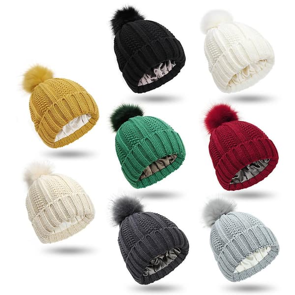 Dam Vinter Stickad Mössa Hög Elastisk Andningsbar Ullmössa Stilren Casual Termisk Stickad Mössa 6 Beige