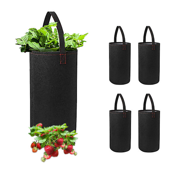 Hængende jordbær dyrkningspose, grøntsag, frugt, have- og blomsterdyrkningspose - sort (sæt af 4) 38*22cm bund lynlås (5 gallon)