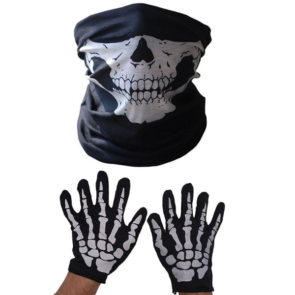 3 stk Halloween Masker Skrekk Skull Hake Mask Skjelett Ghost Glove