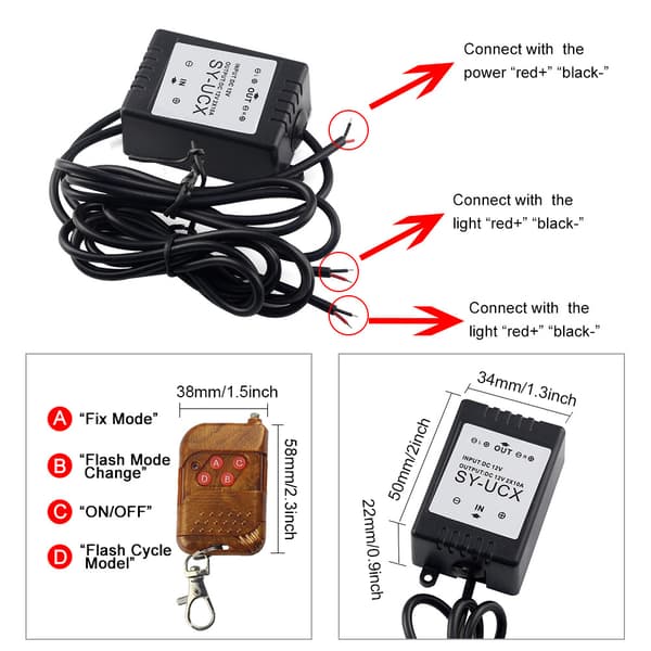 12V 1.5W Universal Trådløs Strobe Kontrolmodul LED DRL Flash Controller System til Bil Motorcykel
