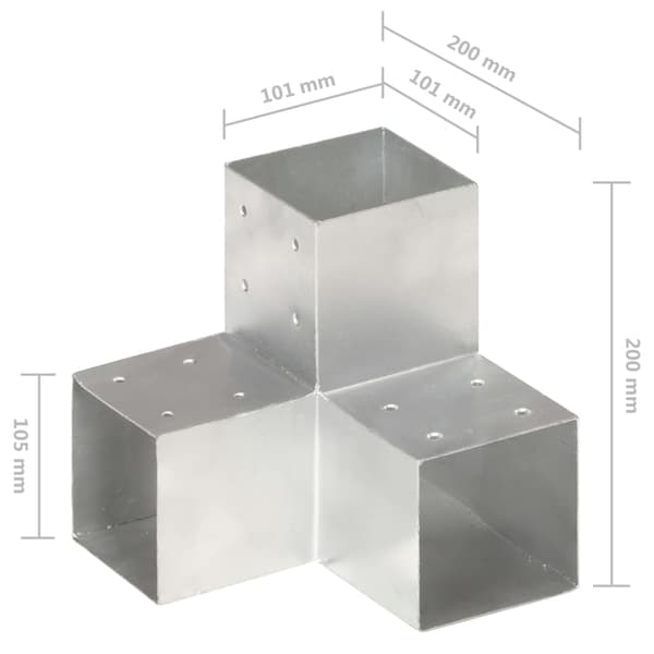 【bt02】vidaXL Post Brackets 4 pcs Y-shape Galvanized Metal 101x101 mm Silver Silver