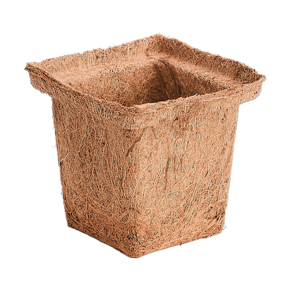 6 stk. pakke med kokosnøddespalme firkantede frøplantekopper - enkelt nedre diameter 6 cm øvre diameter 10 cm høj 9 cm