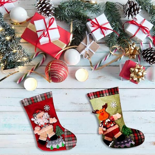 2 stycken julstrumpor stor presentpåse för julgransdekoration