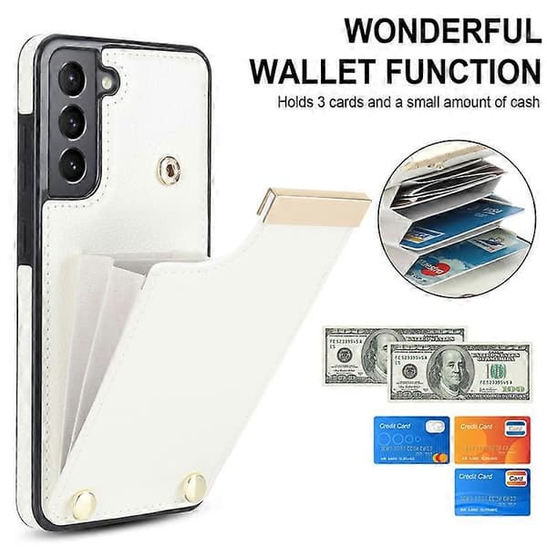 Compatible with Samsung Galaxy S21 FE 5G Mobile Phone Case, Drop-Proof Card Holder Case with Hardware Decoration White