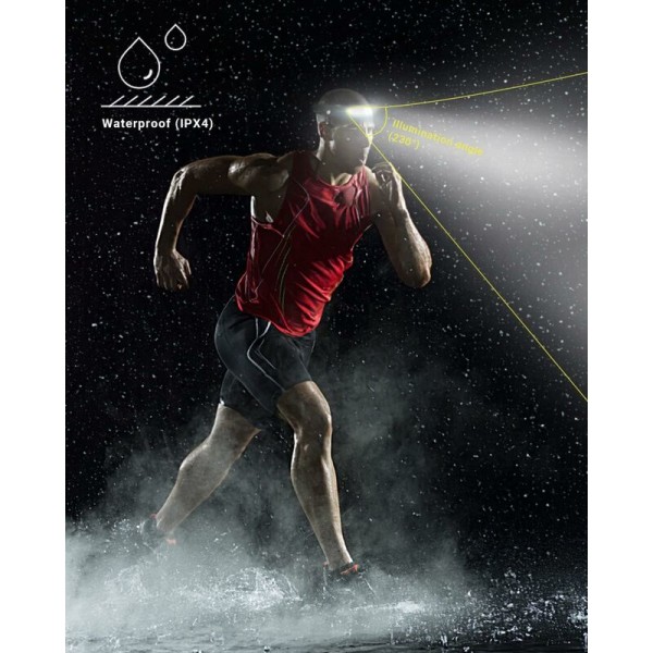 2 stk LED-hodelykt USB oppladbar vanntett COB XPE-hodelykt med smart sensormodus for fiske, camping, sykling, løping