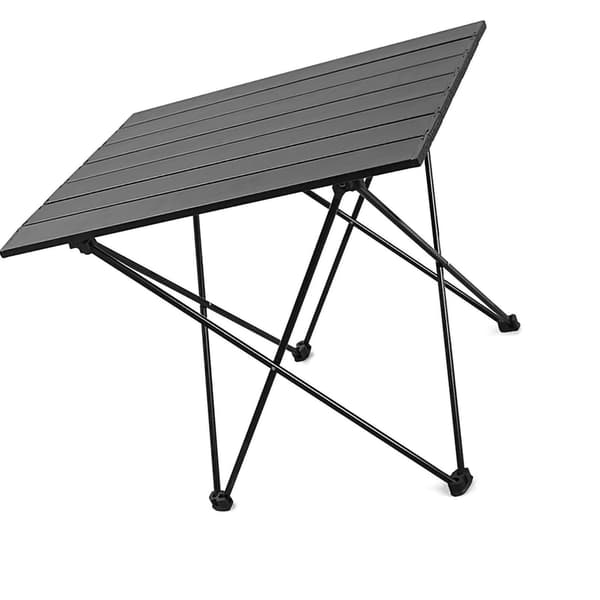 Bærbart Sammenleggbart Utendørs Campingbord Aluminium Legering BBQ Sidebord Svart