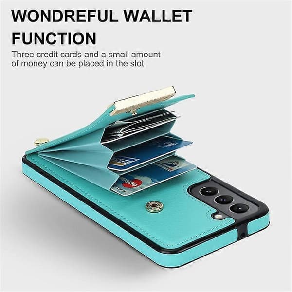 Compatible with Samsung Galaxy S21 FE 5G Mobile Phone Case, Drop-Proof Card Holder Case with Hardware Decoration LightGreen