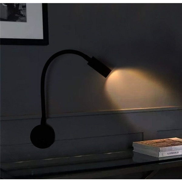 2 stk LED vægmonteret læselampe sort farve, bordlampe varmt hvidt lys øjenbeskyttelsesdesign, sengelampe med kontakt