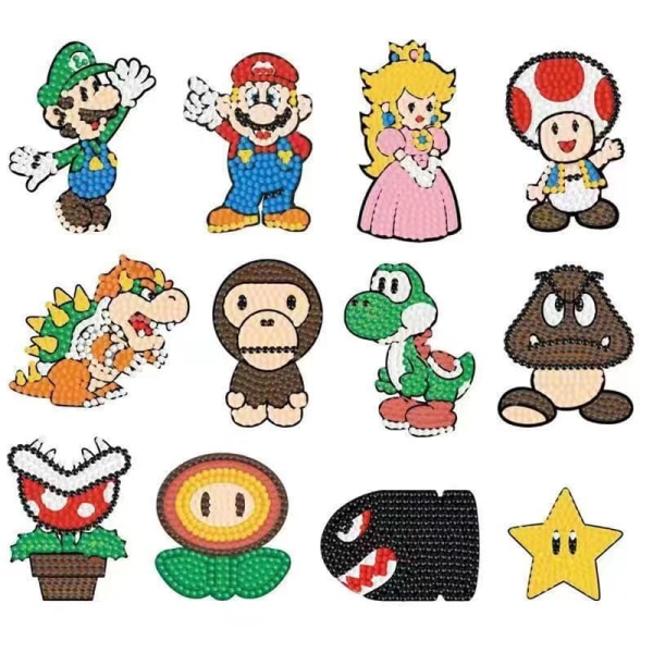 12 kpl Mario diamond painting lapsille, tee itse set, set lapsille aikuisille one size