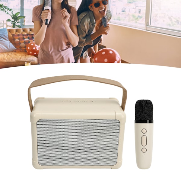 Karaokelaitte Mini BT-kaiutin Langaton Mikrofoni LED-valo 6 Äänitehostetta Suuri Kapasiteetti Akun Karaoke-soitin Beige