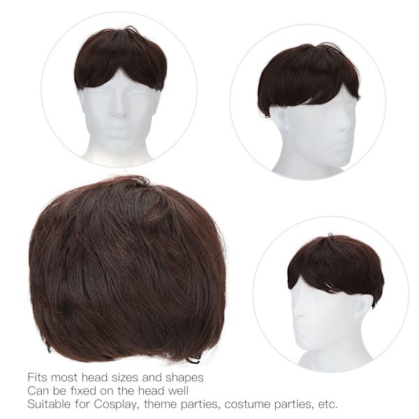 Kort peruk, trendig fluffig syntetisk peruk för män cosplay halloween maskeradfest mörkbrun