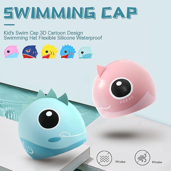 Barnens badmössa 3D tecknad design simmössa flexibel silikon vattentät Pink Blue Whale-Medium