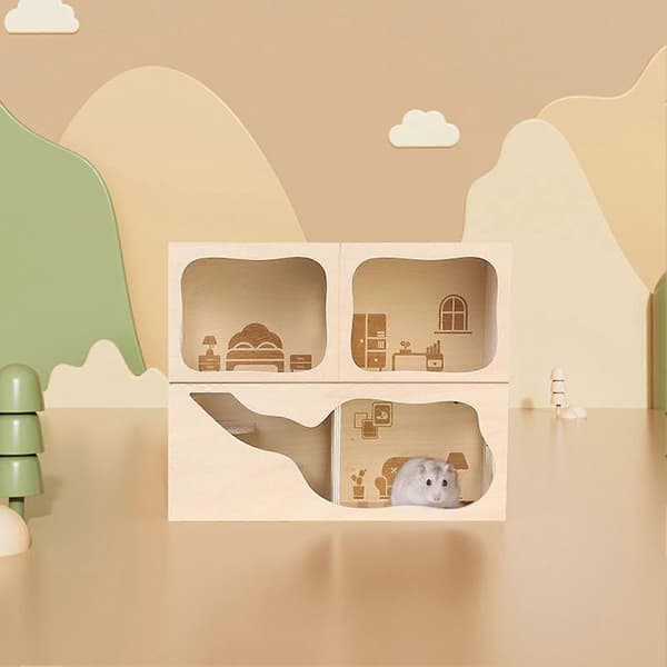 Hamsterbur med åpningsbar topp, tretunnel, museleke, hamsterinnhegning study