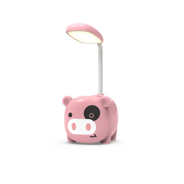 Cartoon-lampa för ögonbeskydd för studenter - Justerbar slang, USB-laddning, LED-nattlampa, söt rosa kalvdesign