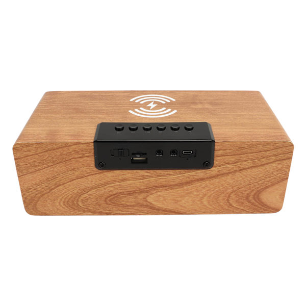 Trä Bluetooth-högtalare väckarklocka med FM-radio trådlös telefonladdare väckarklocka Bluetooth-högtalare för sovrum sängbord