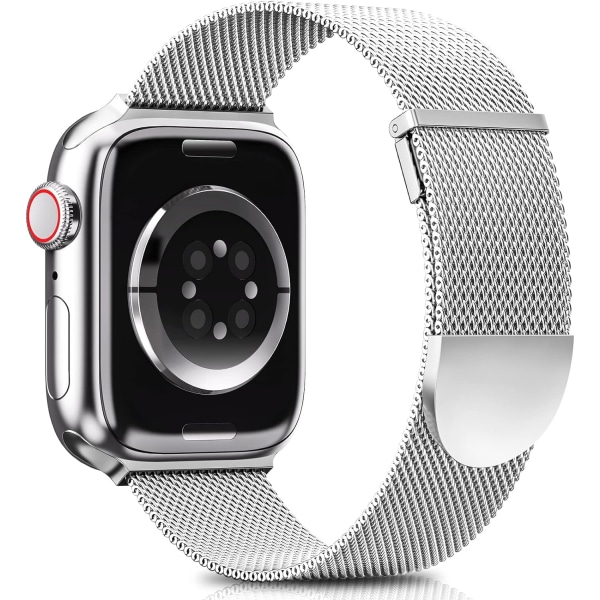 Hopeiset hihnat, jotka ovat yhteensopivat Apple Watch hihnan kanssa 42/44/45 mm naisille ja miehille, kaksoismagneettisäädettävä hihna iWatch-sarjalle 8 7 SE 6 5 4 3 2 1, Smo