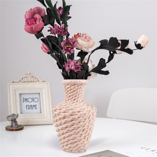 Vas Blomvas Nordisk Stil Plast Blomdekoration Imitation Rattan Vas Torkade Våta Blommor Behållare Rosa