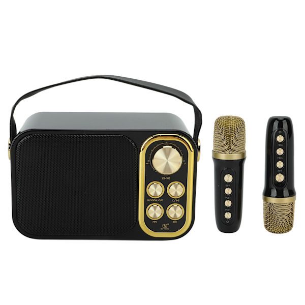 Karaokemaskin med 2 mikrofoner Allt-i-ett-maskin Bärbar Bluetooth Sångmaskin för Hemfest Svart