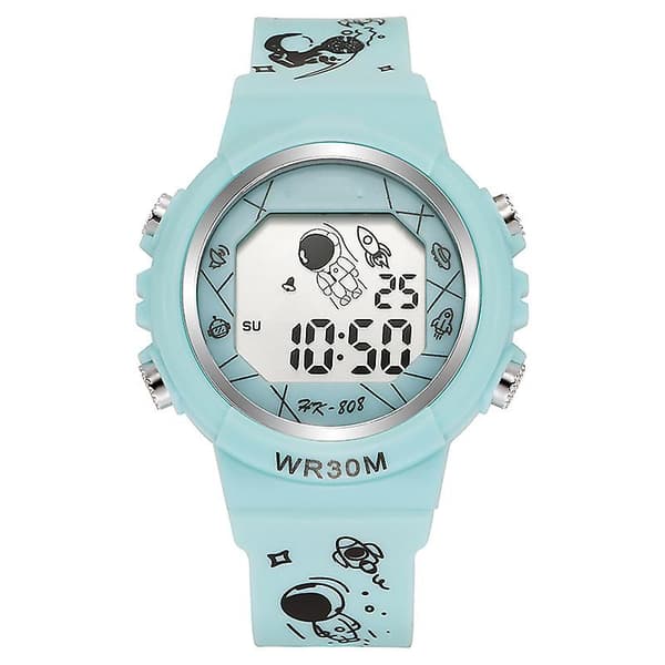 Barn Elektronisk Klocka Multifunktionell Minimalistisk Digital Klocka Astronautmönstrad Rem Casual White