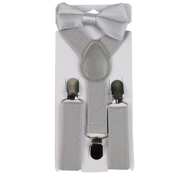 2 stk/sett ensfarget barn gutt jenter clip-on Y-formede elastiske seler sløyfe Grey