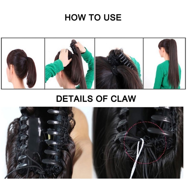Et stykke (lysebrunt, ca. 60 cm langt) Hestehaleforlængelse til lige hår - Falsk hestehalehår - Clip On Claw On Hestehale-hårstykke