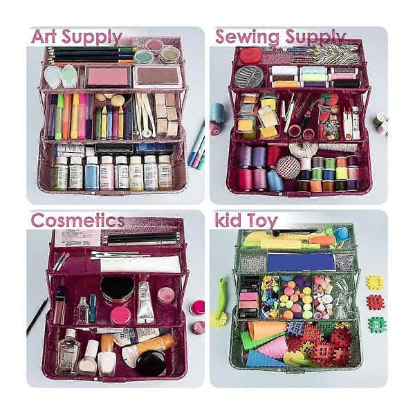Glitter Pink & Craft Tool Opbevaringsboks, 3-lags stabelbar bære-grejboks Syboks Organizer til Ar