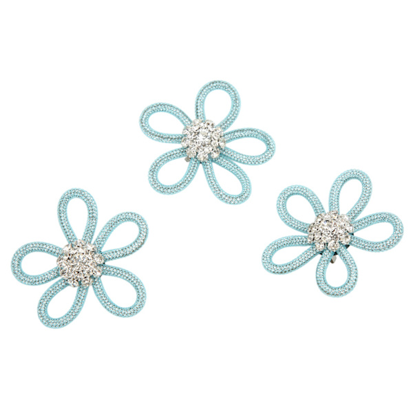 3 st Brocher för Skor Söta Färger 6cm Rhinestone Bred Blomma Form Kläder Broch för Skor Väska Bröllopsklänning Blå Mesh Vit Rhinestone