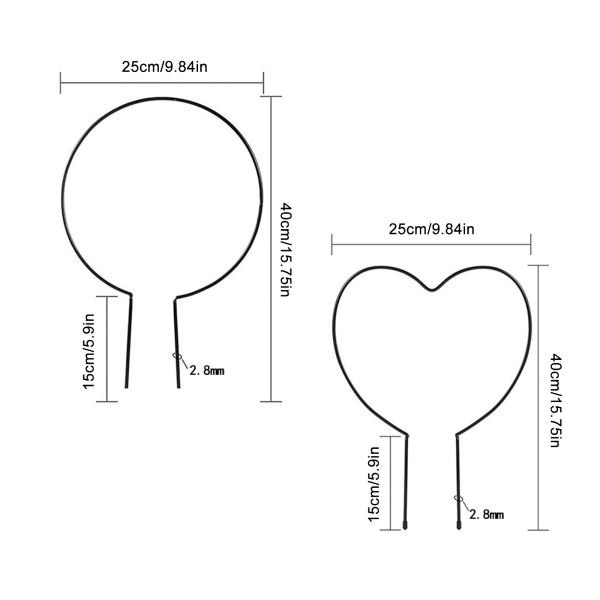 Rund 25*37cm (2,8mm) ) Obs: Stålringen är tunnare) Växtstöd järn plant klätterställning