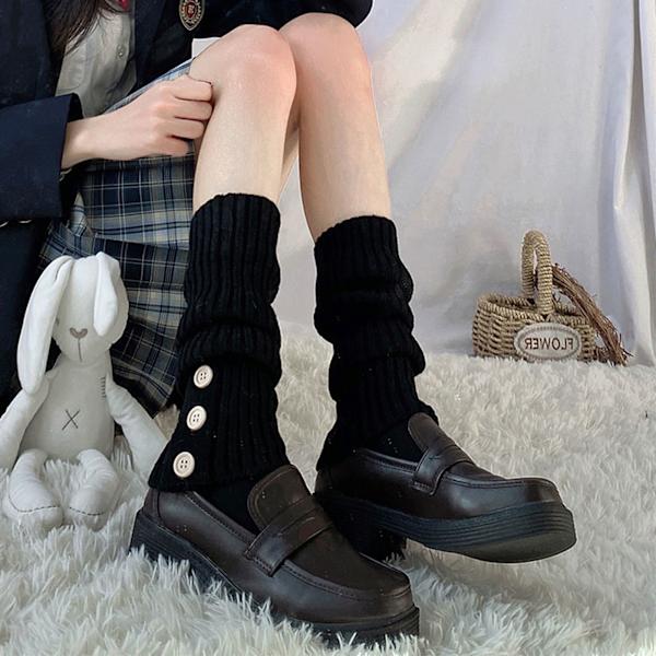 Dame Strikkede Strømper Retro Elegant Bløde Varme Løse Slouch Strømper med Knap til Dating Fest Sort