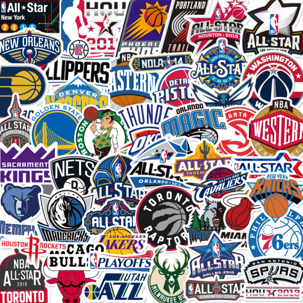 NBA-tarra (50 arkkia) NBA-koripallo älypuhelimille, pyörille, skoottereille, suksille, matkalaukuille.