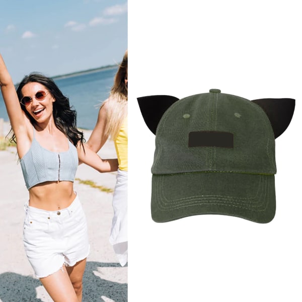 Solbriller til kvinder Baseballkasket Sød Foldbar Retro Hat med Katteører Briller til Forår Sommer OD Grøn