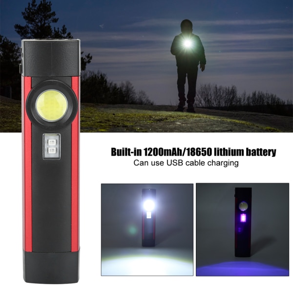 Bärbar COB Lila Ljus LED-ficklampa Minimagnet Ficklampa 4 lägen USB Uppladdningsbar arbetslampa5W-W