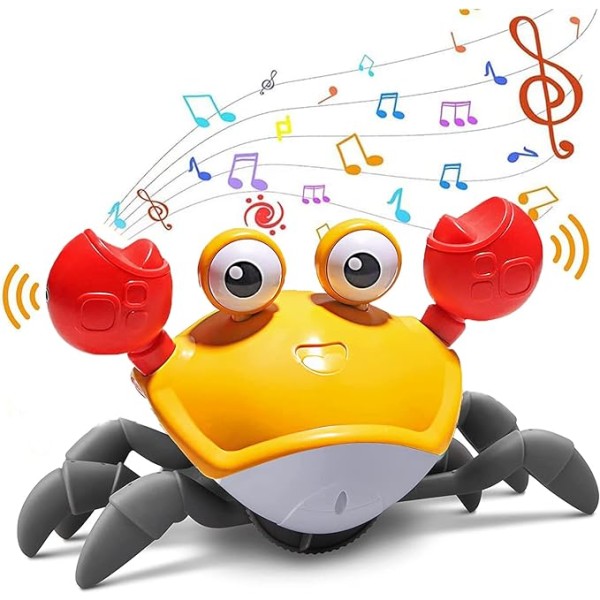 Crawling Crab baby med musik och LED-ljus, dansande krabbaleksak för barn med automatiskt undvika hinder, gåkrabba baby till småbarn