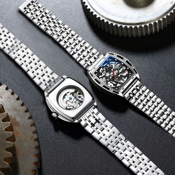 1-osainen hopeasafiiri ruostumattomasta teräksestä valmistettu watch, nahka- ja silikoniranneke