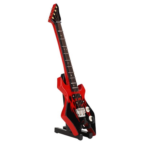 Miniature Basguitar Model Klassisk Dekorativt Instrument Samling Studie Soveværelse Rødlig Sort