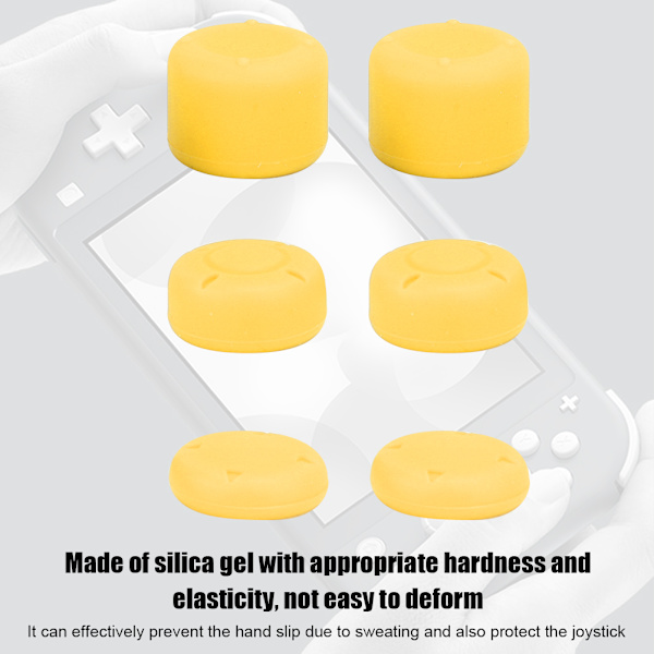 6 st Joystickhöjande Anti-Halk Silikonknappskydd för Switch Lite (Gul)