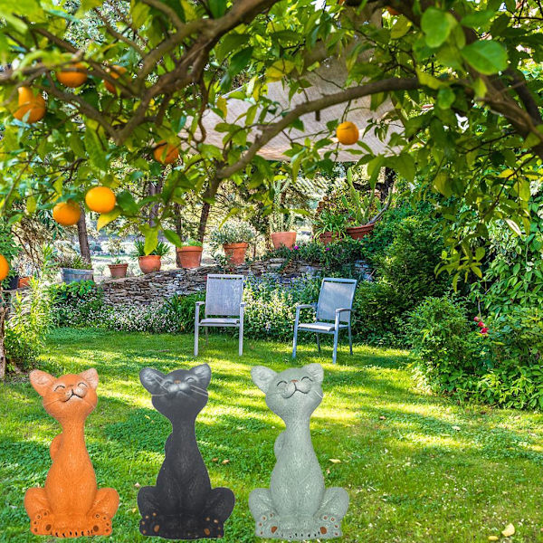 Siddende kat dyrestatue harpiks håndværk ornamenter tre sidde katte have hjem dekoration ornamenter grå