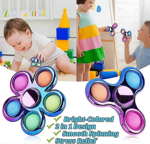 Baicccf 2-pack Pop Fidget Spinner, Push Simple Fidget Popper Spinner, Metalliknande Pop Bubble Fidget Hand Spinner kompatibel Stress Relief, Bulk Sen