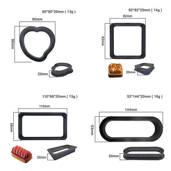 8 stk Kakeform Mousse Sirkelkutter Dekorasjonsverktøy Fransk Dessert DIY Perforert Ring Non-stick Round