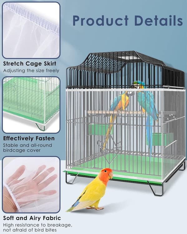 Bird Cage Net - Universal Splash Guard Seed Catcher Dust for Skirt Dustproof Net Accessory 40*150-220 cm White_yu