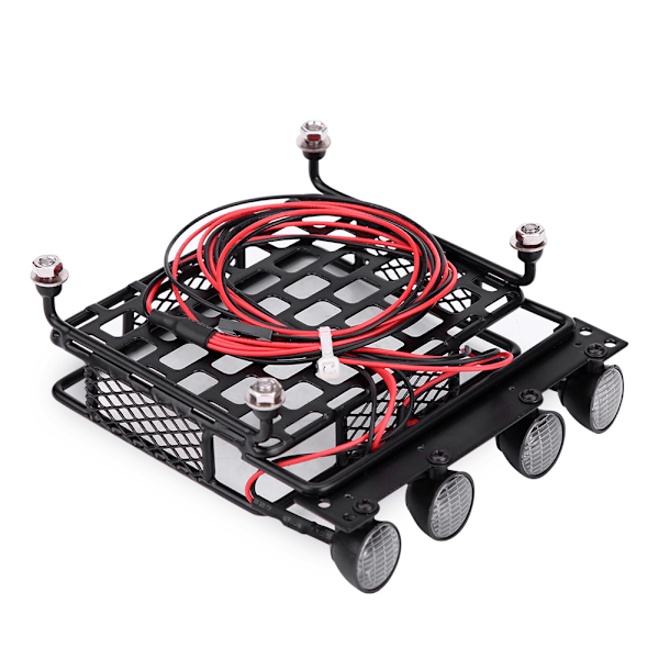 Pieni kattoteline-matkatavaroiden kuljetus LED-valolla pyöreä SCX10 1/10 RC-autolle (4 valkoista)