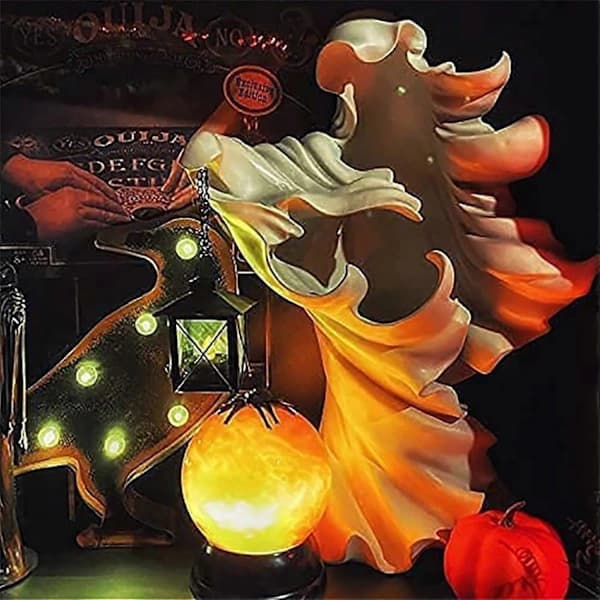Cracker Barrel Ghost Halloween Witch Ornament Solar Light Energy-Saving Resin Statue for Garden Decor White