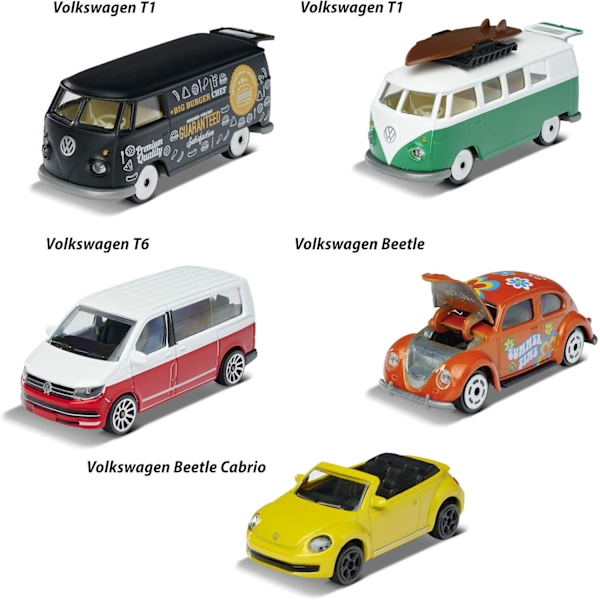 Volkswagen Metallbilar Presentask 5-pack med Frihjul - 7,5 cm, Perfekt för Barn